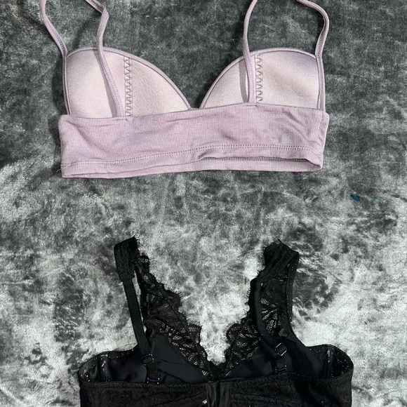 Victoria’s Secret PINK Unlined Underwire Lace Bra And A Lavender Ribbed Bralette - Picture 2 of 4